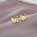 Macro shot of gold butterfly stud earrings with shell inlay on purple satin fabric - Butterfly Mother of Pearl Gold (P305 Gold) / Gold