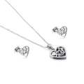 Silver hollow heart jewelry set with Mãe engraving on necklace and earrings - Steel Color (KS132880-KFC)