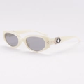 Chic off-white cat eye sunglasses with polygonal resin frames and crystal metal accents - Rice White Frame Light Grey Lens