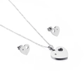 Elegant heart jewelry set including silver necklace and stud earrings with tiny diamonds - Steel Color Hollow Heart Set (KS132888-KFC)