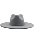 Classic wide-brim grey wool fedora hat for women with minimalist matching ribbon band - M (56-58cm) / Light Gray