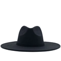 Classic black wide brim wool jazz fedora hat with elegant decorative ribbon band - M (56-58cm) / Solid Black