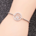 Detail of silver crown pendant bracelet with rhinestones worn on wrist - Crown 5-Ring Link Chain Zirconia Circle