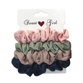 Set of four satin scrunchies in pink, sage green, coffee, and navy blue for women - RT-229-M (4-Piece Simple Satin Color Set)