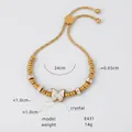 Gold plated stainless steel bracelet with crystal butterfly pendant and size details - Full Rhinestone Butterfly Style (E431) / Gold