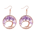 Macro detail of handmade wire-wrapped tree of life earrings with purple crystal stones - Purple Crystal