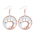 Handmade Tree of Life earrings with rose gold wire and natural blue crystal stones - Aquamarine