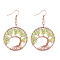 Handmade rose gold tree of life earrings with light green natural crystal stones - Olive Green