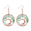 Handmade tree of life earrings with light green and blue crystal stones on copper wire - Green Aventurine