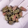 Natural unakite and rose quartz angel stone pendants with metal ring connectors - Unakite
