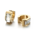 Gold wide huggie earrings with rectangular faceted clear gemstone in polished finish - Gold White (KE108285-TGD)