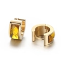 Minimalist gold-finish stainless steel earrings featuring amber yellow faceted stones - Gold Yellow (KE108286-TGD)