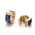 Golden huggie hoop earrings with rectangular blue crystals for women and men - Gold Blue (KE108287-TGD)