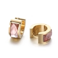 Golden stainless steel hoop earrings with rectangular pink faceted gemstones - Gold Champagne (KE108288-TGD)