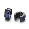 Black stainless steel hoop earrings for women featuring blue square cut gemstones - Black Blue (KE108290-TGD)