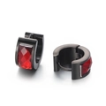 Fashionable round black stainless steel hoop earrings with red faceted glass stones - Black Red (KE108291-TGD)