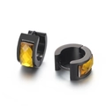 Black stainless steel hoop earrings featuring faceted amber gemstones in minimalist style - Black Yellow (KE108294-TGD)