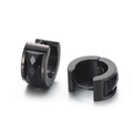 Fashionable black titanium steel hoop earrings featuring faceted black glass inlay - Black Black (KE108297-TGD)