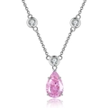 S925 Sterling silver necklace featuring a pink pear-cut stone and circular zircons - Pink