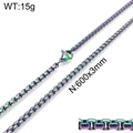 Rainbow plated stainless steel box chain necklace for DIY pendants measuring 600mm x 3mm - Iridescent Box Chain (KN107924-Z) / 600mm x 3mm