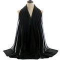 Solid black breathable chiffon hijab shawl for women, lightweight long wrap scarf - Black