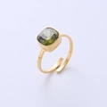 Elegant adjustable gold ring featuring a sparkling square-cut green zircon gemstone - Adjustable Open / Green Zirconia