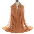 Caramel brown bubble chiffon hijab scarf for women with elegant drape and pearl finish - Caramel