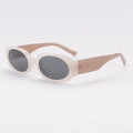 Retro polygon sunglasses with cream frame, tortoiseshell temples, and dark grey lenses - Beige Frame Coffee Temple Gray Lens