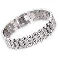 Polished silver stainless steel link bracelet with double row white zircon inlay - 20cm / Silver (KB71945)