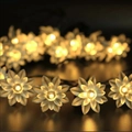 Solar powered lotus flower LED string lights with warm yellow glow for outdoor garden decor - Warm Tone