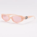 Pink cat-eye sunglasses for women with hexagonal metal trim and rhinestone embellishment - Pink Frame / Pink Lens