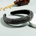 Sparkling dark gray crystal padded headband with velvet fabric finish for elegant hair styling - Gray