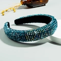 Peacock blue crystal padded headband with sparkling faceted beads on velvet lining - Cyan