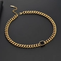 Detailed macro view of a gold Cuban chain necklace with a black square pendant and lobster clasp - Gold Color Necklace (N402)