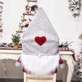 Nordic Gnome Christmas chair cover with grey felt and red heart hat for dining decor - Gray Hat Gnome (H-YT33)