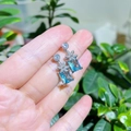 S925 silver flower stud earrings featuring light blue rectangular crystals and zircons - Sea Blue Crystal Flower (4956590996935) / Sea Blue Palladium White Plated
