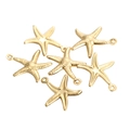 Set of 6 gold starfish pendants made of stainless steel with textures on white background - Real Gold Plated Gold