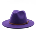 Detail of dark purple fedora hat with brown leather belt buckle and metal stud trim - M(56-58cm) / Purple