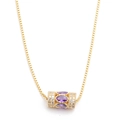 Gold box chain necklace with cylindrical pendant featuring purple and white zircons - Gold/Purple Oval Zircon