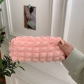 Close-up of pink bubble textured storage bag showing soft 3D pleated fabric detail - Bubble Watermelon Pink