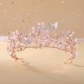 Corona de novia con mariposas y flores en oro rosa con cristales y perlas - Caja de Oro Rosa Esfera Blanca