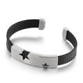 Men's black woven steel cable bracelet with brushed silver star plate detail - Style B Steel Color (Pentagram Star Cutout)