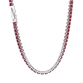 18K white gold plated titanium steel necklace featuring square cut ruby tennis chain style - Silver Base Red Square Gemstone (KN234317-KFC)
