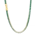 Gold tennis necklace with square-cut green emerald zircons and secure folding clasp - Gold Base Green Square Gemstone (KN234319-KFC)