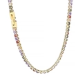 Rainbow cubic zirconia tennis necklace in 18K gold plated titanium steel with square cut - Gold Base Multicolor Square Zircon (KN234321-KFC)