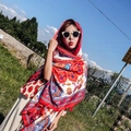Ethnic paisley printed beach shawl with red fringe trim and white polka dot texture - Red Mandala / 90*180