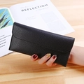 Slim black long wallet for women made of premium litchi grain faux leather - Black