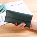 Dark green pebbled leather long wallet for women with elegant fold-over flap design - Dark Green