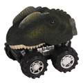 Macro shot of green dinosaur off-road toy car with big tires and realistic scale texture - Bagged - Pull Back Dilophosaurus