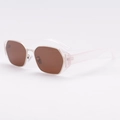 Pink translucent full frame sunglasses with brown lenses and golden metal T-hinge detail - Transparent Pink Frame Brown Lens